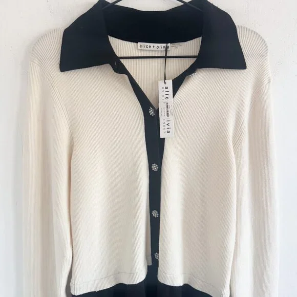 NWT Alice + Olivia White Black Trevor Mixed Media Mini Dress XL - Picture 3 of 7